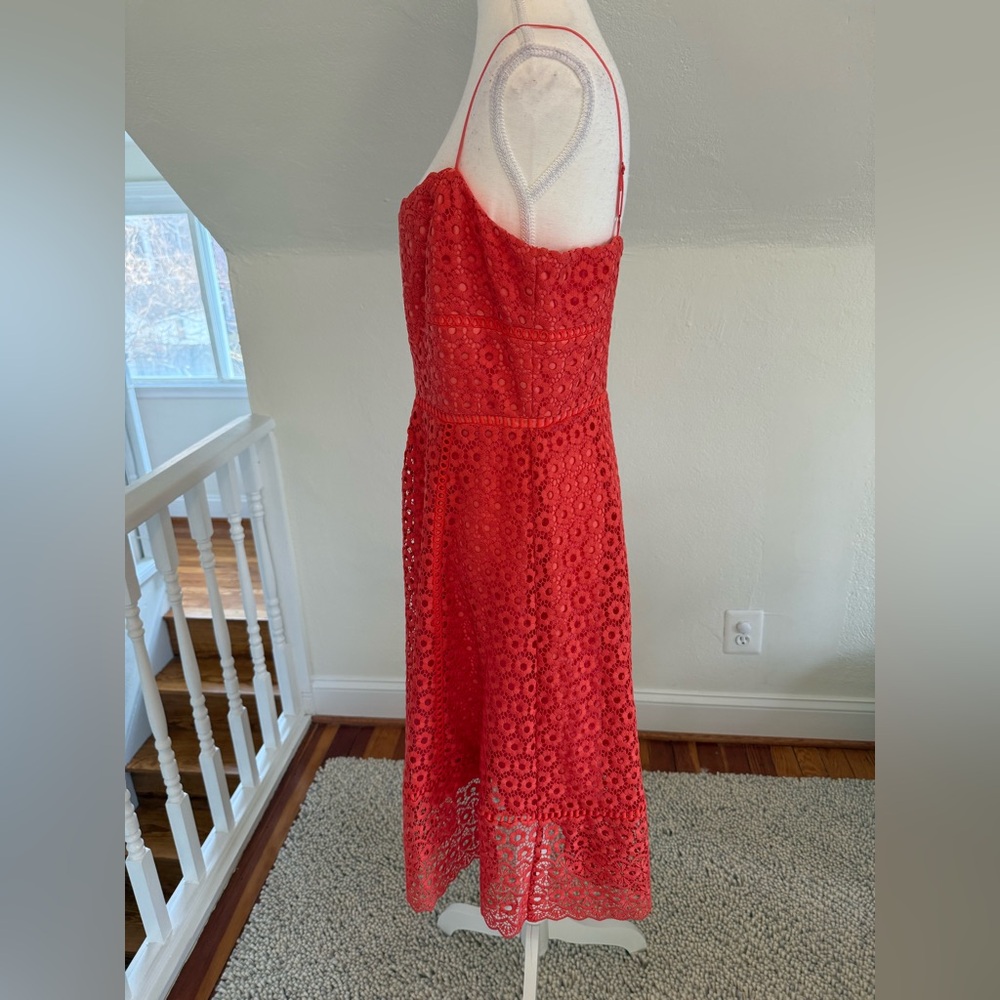 J. Crew Coral Eyelet Midi Dress with Spaghetti Straps - Picture 3 of 10